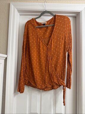 Universal Thread Burnt Orange Wrap Blouse with Tie